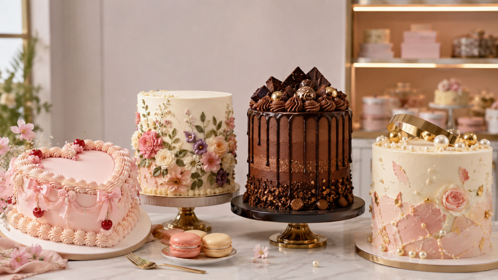 Trending cake designs of 2026 including vintage floral and customised cakes from the Best cake in Durgakund
